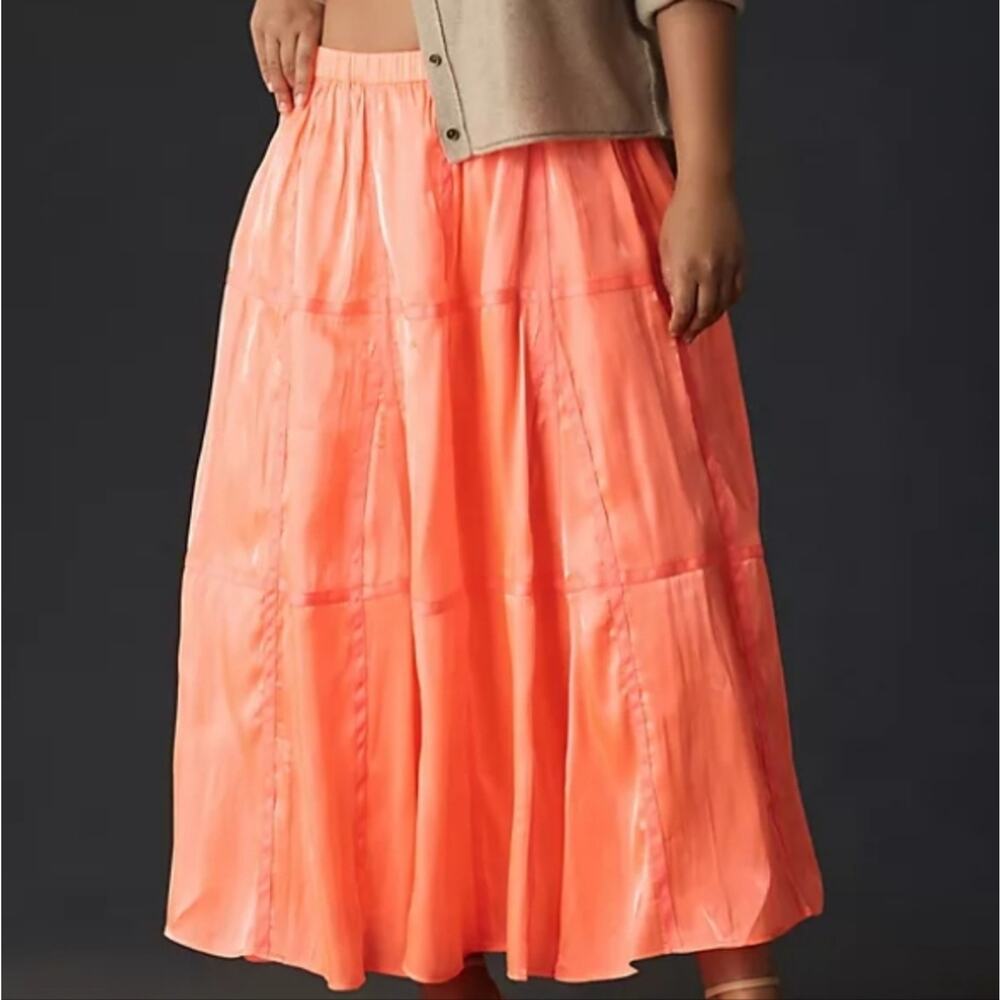 Anthropologie Parachute Maxi Skirt Orange Large Petite Boho Flowy Elastic Waist - Picture 6 of 12